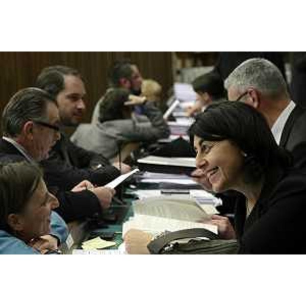 Mariagrazia Santoro (Assessore regionale Infrastrutture, Mobilità, Pianificazione territoriale, Lavori pubblici, Università) durante i lavori del Consiglio regionale sulla Finanziaria 2015 - Trieste 17/12/2014