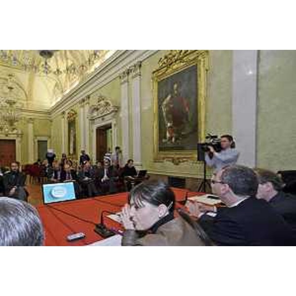 Debora Serracchiani (Presidente Regione Friuli Venezia Giulia) e la Giunta regionale del FVG alla conferenza stampa di fine anno "2014 il coraggio delle scelte" - Trieste 19/12/2014
