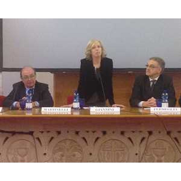 Guido Martinelli [Rettore Scuola Internazionale Superiore di Studi Avanzati (SISSA) Trieste], Stefania Giannini (Ministro Istruzione, Università e Ricerca) e Maurizio Fermeglia (Rettore Università Trieste) al Polo goriziano dell'Università di Trieste - Gorizia 09/01/2015