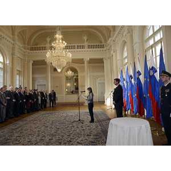 Debora Serracchiani (Presidente Regione Friuli Venezia Giulia) alla cerimonia per il ricevimento dell'onorificenza dell'Ordine d'Oro al Merito assegnatole da Borut Pahor (Presidente Repubblica di Slovenia) - Lubiana 13/01/2015