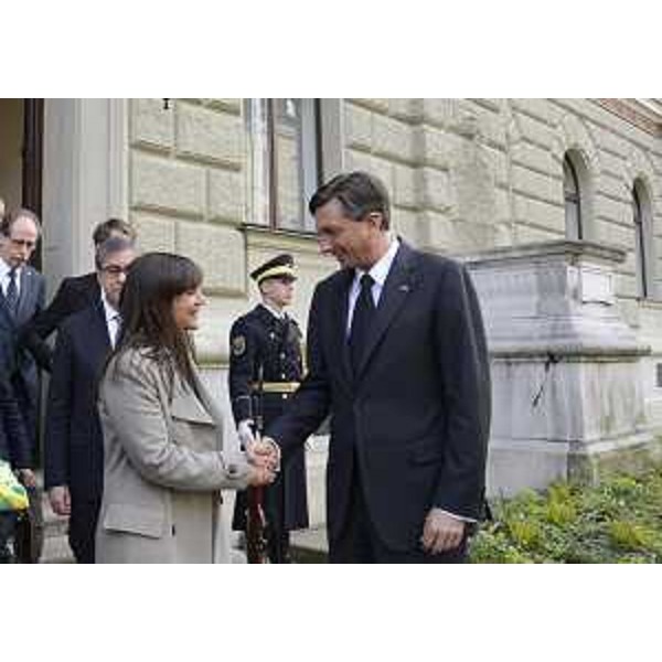 Debora Serracchiani (Presidente Regione Friuli Venezia Giulia), accompgnata dagli assessori regionali Francesco Peroni e Gianni Torrenti, ricevuta da Borut Pahor (Presidente Repubblica di Slovenia) - Lubiana 13/01/2015