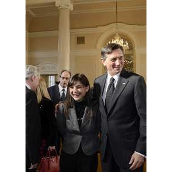 Debora Serracchiani (Presidente Regione Friuli Venezia Giulia), in visita istituzionale in Slovenia, con Borut Pahor (Presidente Repubblica di Slovenia) - Lubiana 13/01/2015