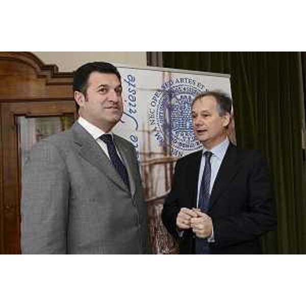 Franco Iacop (Presidente Consiglio regionale) e Maurizio Tremul (Presidente CNI-Comunità Nazionale Italiana per Slovenia e Croazia) alla cerimonia per i 115 anni dell'Università Popolare di Trieste, nella Sala del Consiglio comunale - Trieste 15/01/2015