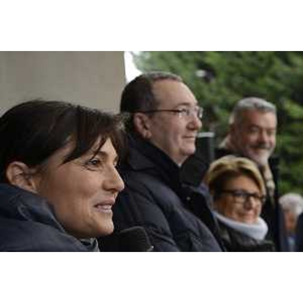 Debora Serracchiani (Presidente Regione Friuli Venezia Giulia), Sergio Bolzonello (Vicepresidente Regione FVG e assessore Attività produttive) e gli assessori regionali Maria Sandra Telesca (Salute) e Paolo Panontin (Funzione pubblica) alla cerimonia di consegna del cantiere per la realizzazione del nuovo Ospedale - Pordenone 16/01/2015
