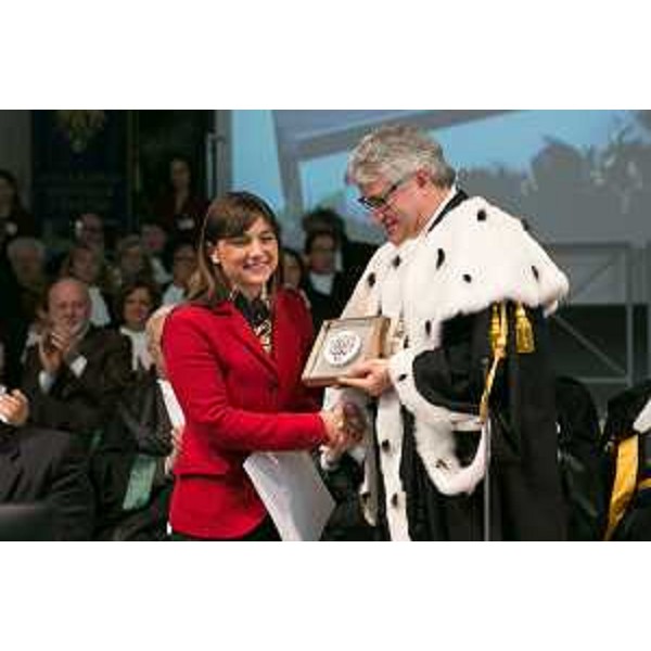Debora Serracchiani (Presidente Regione Friuli Venezia Giulia) e Alberto Felice De Toni (Rettore Università Udine) alla cerimonia d'inaugurazione del XXXVII Anno Accademico dell'Università - Udine 19/01/2015
