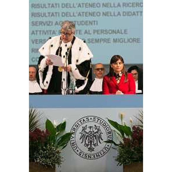 Alberto Felice De Toni (Rettore Università Udine) e Debora Serracchiani (Presidente Regione Friuli Venezia Giulia) alla cerimonia d'inaugurazione del XXXVII Anno Accademico dell'Università - Udine 19/01/2015
