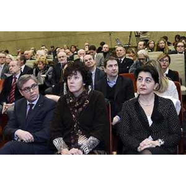 Gli assessori regionali Francesco Peroni (Finanze), Loredana Panariti (Istruzione e Ricerca) e Mariagrazia Santoro (Università) all'inaugurazione dell'Anno Accademico 2014-2015 dell'Università degli Studi - Trieste 06/02/2015