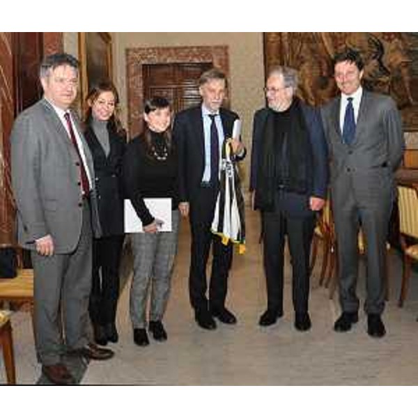 Debora Serracchiani (Presidente Regione Friuli Venezia Giulia), Graziano Delrio (Sottosegretario Presidenza Consiglio Ministri) e Gianpaolo Pozzo (Patron Udinese Calcio) - Roma 11/02/2015