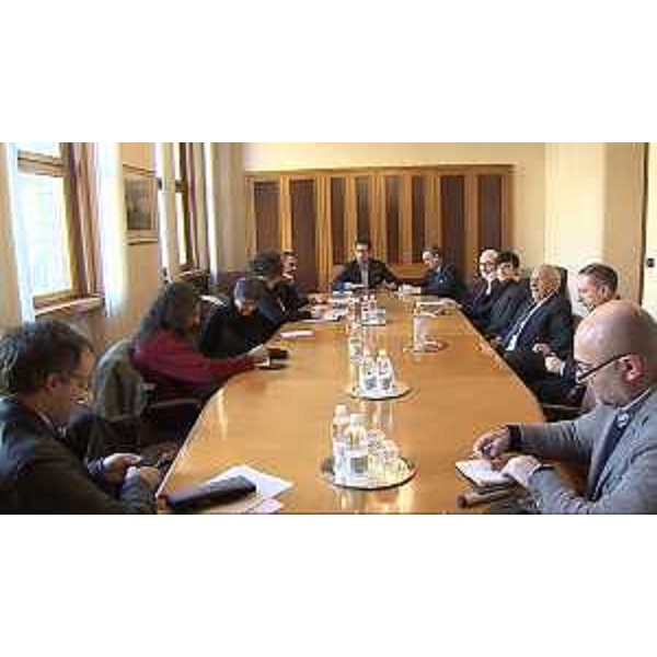 Riunione sul futuro del Festival Vegetariano, nella sede della CCIAA, con Sergio Bolzonello (Vicepresidente Regione FVG e assessore Attività produttive, Commercio, Cooperazione, Risorse agricole e forestali), Gianluca Madriz (Presidente CCIAA Gorizia), Ettore Romoli (Sindaco Gorizia) e Mara Cernic (Assessore Turismo Provincia Gorizia) - Gorizia 19/02/2015