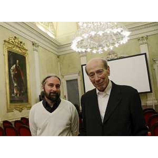 Mauro Caputo (Regista) e Giorgio Pressburger (Regista, scrittore, drammaturgo) alla prima del documentario "L'Orologio di Monaco", nel Salone Re e Regina della sede della Regione FVG in piazza Unità d'Italia - Trieste 27/02/2015