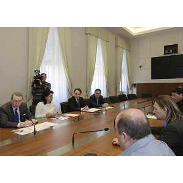 Sergio Bolzonello (Vicepresidente Regione FVG e assessore Risorse agricole e forestali), Mariagrazia Santoro (Assessore regionale Pianificazione territoriale), Igor Gabrovec e Stefano Ukmar (Consiglieri regionali) alla riunione sullo stato di attuazione del Protocollo d'intesa per la valorizzazione della DOC Prosecco - Trieste 06/03/2015