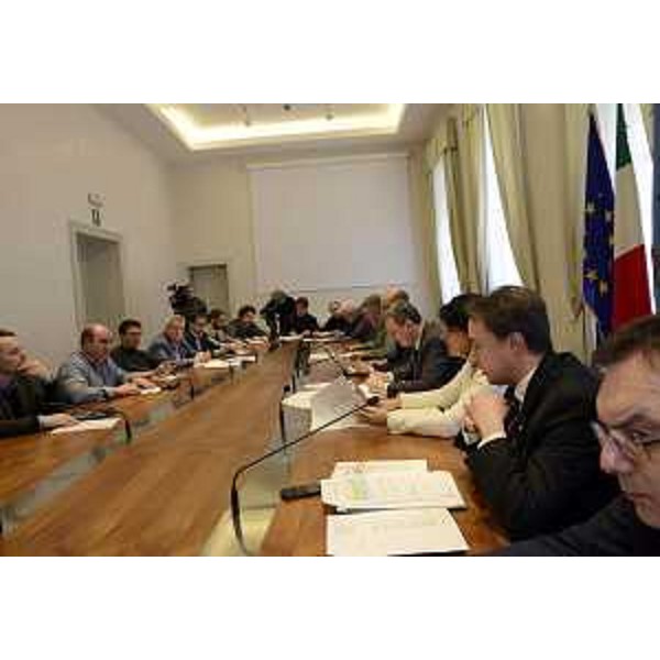 Sergio Bolzonello (Vicepresidente Regione FVG e assessore Risorse agricole e forestali), Mariagrazia Santoro (Assessore regionale Pianificazione territoriale), Igor Gabrovec e Stefano Ukmar (Consiglieri regionali) alla riunione sullo stato di attuazione del Protocollo d'intesa per la valorizzazione della DOC Prosecco - Trieste 06/03/2015