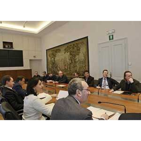 Stefano Ukmar e Igor Gabrovec (Consiglieri regionali), Mariagrazia Santoro (Assessore regionale Pianificazione territoriale) e Sergio Bolzonello (Vicepresidente Regione FVG e assessore Risorse agricole e forestali) alla riunione sullo stato di attuazione del Protocollo d'intesa per la valorizzazione della DOC Prosecco - Trieste 06/03/2015