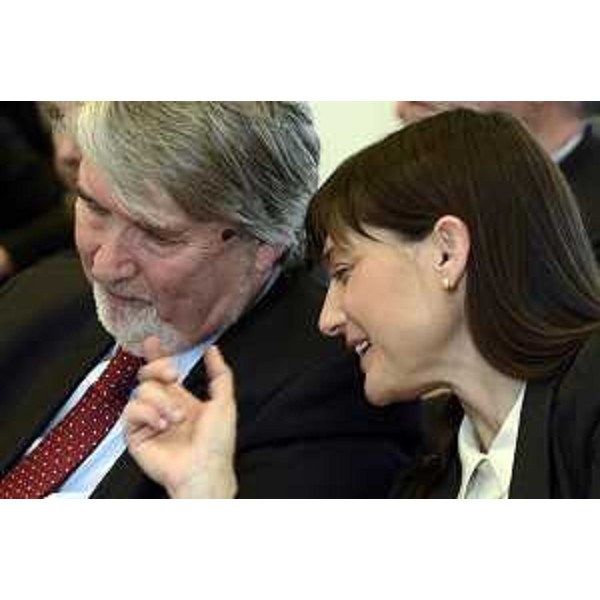 Giuliano Poletti (Ministro Lavoro e Politiche sociali) e Debora Serracchiani (Presidente Regione Friuli Venezia Giulia) al XXVIII Meeting dei Giovani Imprenditori del Nord Est "I4: Industria Internazionalizzazione Infrastrutture Italia", alla Stazione Marittima - Trieste 14/03/2015