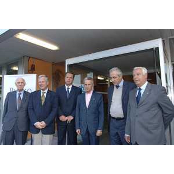 Riccardo Illy (Presidente Regione Friuli Venezia Giulia) con l'amministratore delegato del Burgo Group Girolamo Marchi, il vicepresidente Aldo Marchi e il direttore dello stabilimento Arno Alzetta, nella cartiera del Burgo Group, con sede a Tolmezzo. (Tolmezzo 08/10/07) 