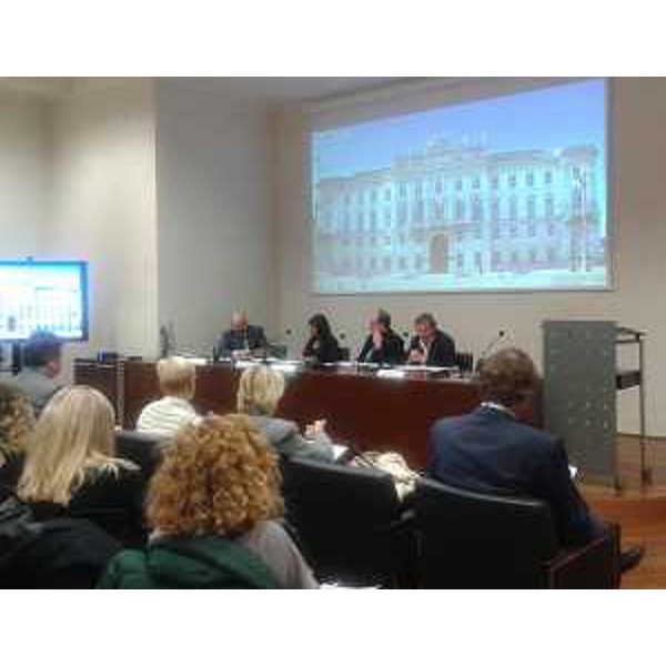 Andrea Sandron [Società Italiana Autori ed Editori (SIAE)], Cinzia Romagnolo (Direttore Agenzia Entrate FVG), Gianni Torrenti (Assessore regionale Sport) e Giorgio Brandolin (Presidente CONI FVG) - Trieste 23/03/2015