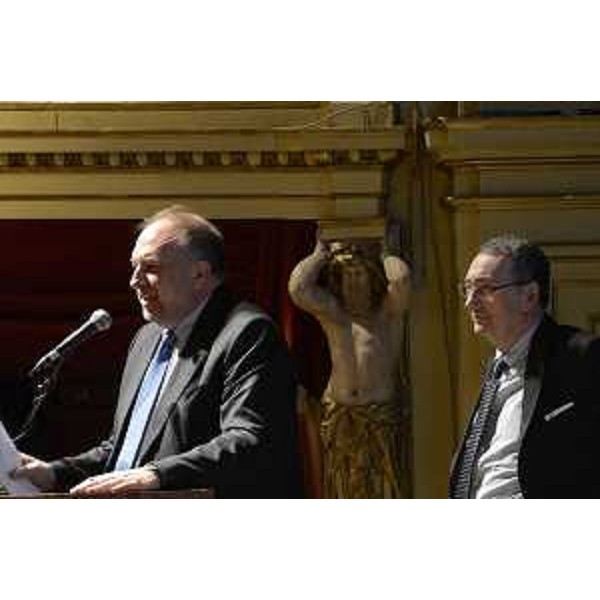 Roberto Cosolini (Sindaco Trieste) e Sergio Bolzonello (Vicepresidente Regione FVG e assessore Attività produttive, Commercio, Cooperazione, Risorse agricole e forestali) al convegno "Trieste città europea: la via per crescere", al Teatro Giuseppe Verdi - Trieste 28/03/2015