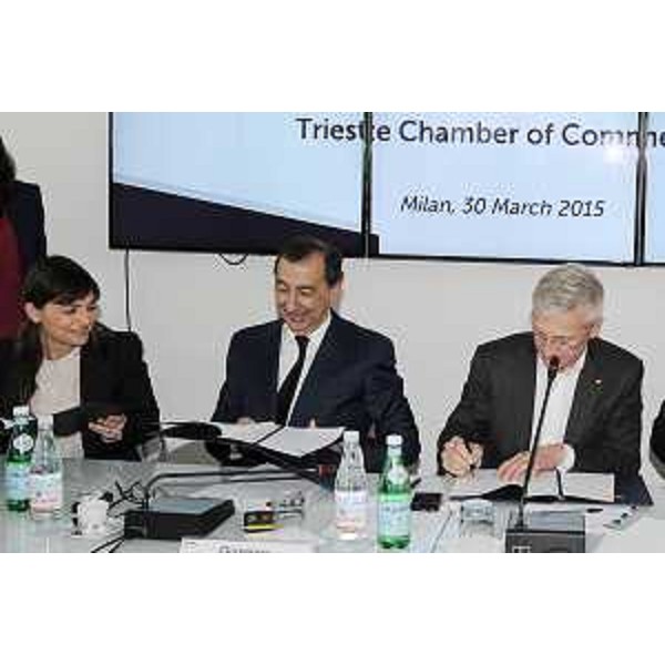 Debora Serracchiani (Presidente Regione Friuli Venezia Giulia), Giuseppe Sala (Amministratore delegato EXPO 2015 S.p.A.) e Andrea Illy (Presidente e amministratore delegato Illy S.p.A.) - Milano 30/03/2015 (Foto Manfredo Pinzauti)
