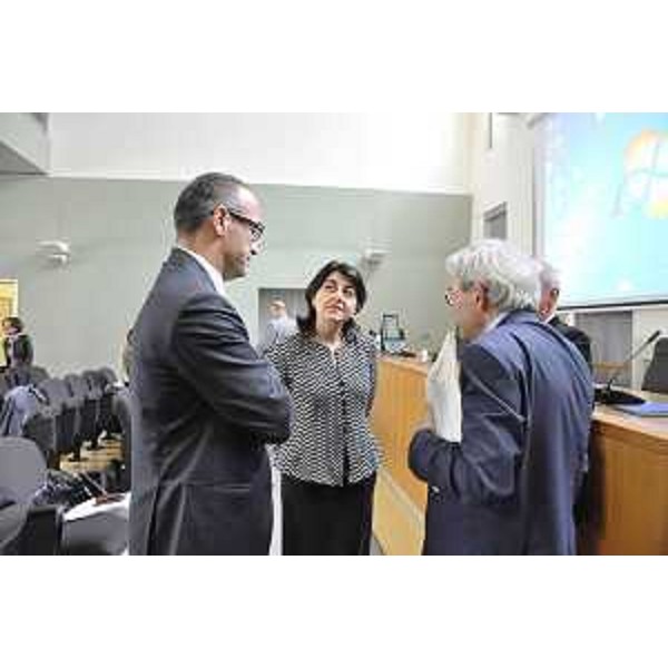 Ernesto Sicilia (Direttore Pianificazione Strategica Trenitalia), Mariagrazia Santoro (Assessore Infrastrutture e Mobilità Regione FVG) e Massimo Roncucci (Presidente ASSTRA) al corso "Le gare per l'affidamento dei servizi di Trasporto Pubblico Locale", organizzato dal Dipartimento di Ingegneria Informatica, Automatica e Gestionale Antonio Ruberti dell'Università Sapienza - Roma 24/04/2015
