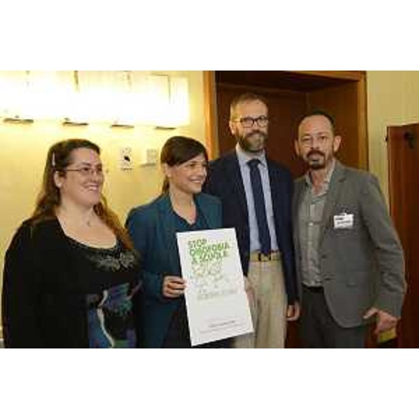 Margherita Bottino (Responsabile scientifica Progetto Scuole Arcigay - Arcilesbica Friuli Venezia Giulia), Debora Serracchiani (Presidente Regione Friuli Venezia Giulia), Davide Zotti (Referente nazionale Arcigay per le scuole) e Giacomo Deperu (Presidente Arcigay Friuli Nuovi Passi Udine e Pordenone), nella sede del Consiglio regionale - Trieste 12/05/2015