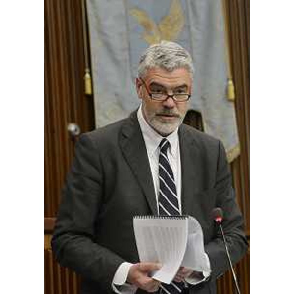 Paolo Panontin (Assessore regionale Autonomie locali e Coordinamento Riforme) durante la discussione del ddl di Riforma del Consiglio delle Autonomie Locali (CAL), in Consiglio regionale - Trieste 12/05/2015