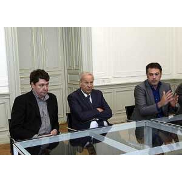 I sindaci Milan Turk (Šempeter-Vrtojba), Ettore Romoli (Gorizia) e Matej Arcon (Nova Gorica) nella sede della Presidenza della Regione FVG - Trieste 22/05/2015