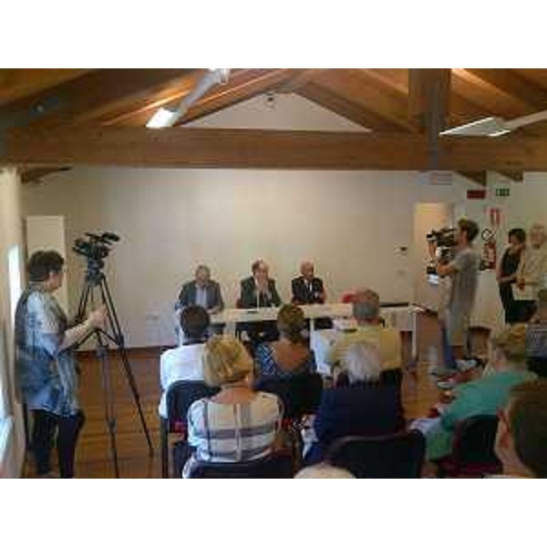 Sergio Pratali Maffei (Università Trieste), Gianni Torrenti (Assessore regionale Cultura) ed Ettore Romoli (Sindaco Gorizia) alla presentazione della Giornata per Villa Louise - Gorizia 09/06/2015