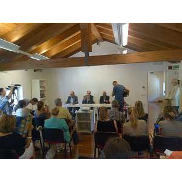 Sergio Pratali Maffei (Università Trieste), Gianni Torrenti (Assessore regionale Cultura) ed Ettore Romoli (Sindaco Gorizia) alla presentazione della Giornata per Villa Louise - Gorizia 09/06/2015