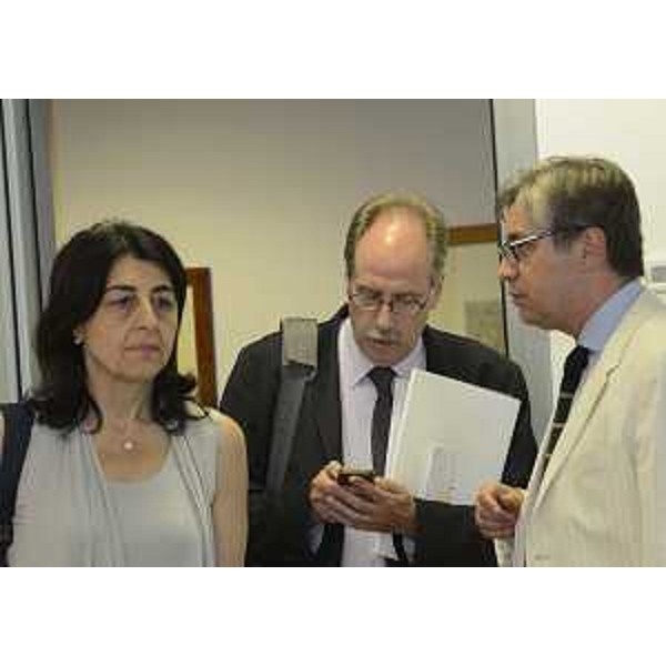 Gli assessori regionali Mariagrazia Santoro (Infrastrutture, Mobilità, Pianificazione territoriale, Lavori pubblici, Edilizia), Gianni Torrenti (Cultura, Sport e Solidarietà) e Francesco Peroni (Finanze, Patrimonio, Coordinamento e Programmazione Politiche economiche e comunitarie) durante la riunione della Giunta regionale del FVG - Udine 12/06/2015