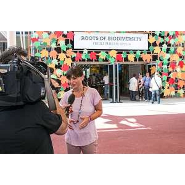Debora Serracchiani (Presidente Regione Friuli Venezia Giulia) davanti allo Stand del Friuli Venezia Giulia a EXPO 2015 - Milano 04/07/2015