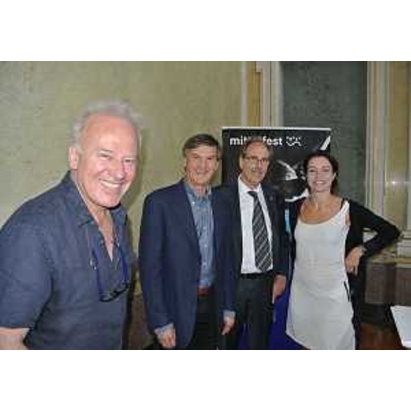Franco Castellano (attore), Federico Rossi (presidente Mittelfest), Gianni Torrenti (assessore regionale Cultura) e Stefania Rocca (attrice) – Trieste 10/07/2015