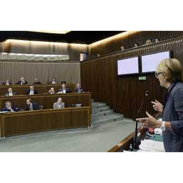Maria Sandra Telesca (Assessore regionale Salute, Integrazione socio-sanitaria, Politiche sociali e Famiglia) nella terza giornata d'Aula dedicata all'assestamento di Bilancio, in Consiglio regionale - Trieste 23/07/2015