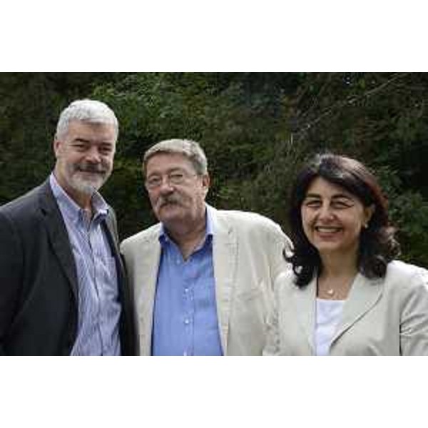 Paolo Panontin (Assessore regionale Protezione civile), Franco Bosio (Sindaco Claut) e Mariagrazia Santoro (Assessore regionale Infrastrutture e Mobilità) all'inaugurazione dei lavori di sopraelevazione di un tratto di 750 metri della strada regionale 251 della Val di Zoldo e Valcellina - Barcis 27/07/2015