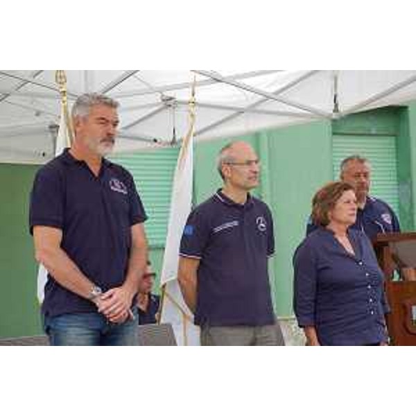 Paolo Panontin (Assessore regionale Protezione civile FVG), Fabrizio Curcio (Capo Dipartimento nazionale Protezione civile) e Lucia Di Lauro (Direttore Protezione civile Regione Puglia) all'inaugurazione dei Campi operativi gemellati per la Campagna Antincendi Boschivi (AIB) 2015 - Vico del Gargano 31/07/2015