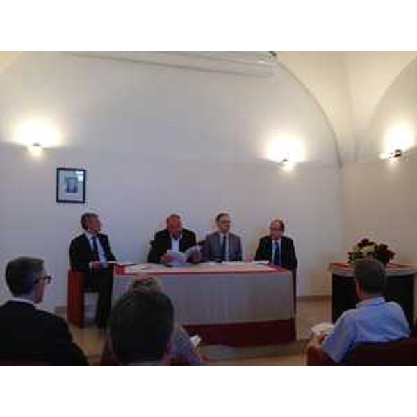 Filiberto Zovico (Editore Veneziepost), Roberto Cosolini (Sindaco Trieste), Maurizio Fermeglia (Rettore Università Trieste) e Gianni Torrenti (Assessore regionale Cultura) alla presentazione della quarta edizione di TRIESTE NEXT (Salone europeo della ricerca scientifica, 25-26-27 settembre 2015) intitolata "BIOlogos. The Future of Life", in Municipio - Trieste 05/08/2015