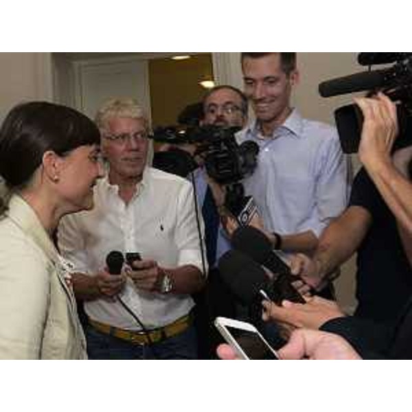 Debora Serracchiani (Presidente Regione Friuli Venezia Giulia) al termine della conferenza stampa d'illustrazione del Piano di Emergenza / Urgenza della Regione FVG - Trieste 28/08/2015