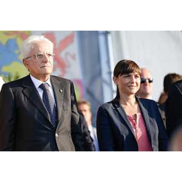 Sergio Mattarella (Presidente Repubblica Italiana) e Debora Serracchiani (Presidente Regione Friuli Venezia Giulia) alla celebrazione del 55° anniversario della Pattuglia Acrobatica Nazionale (PAN) "Frecce Tricolori" - Base Aerea Militare di Rivolto 06/09/2015