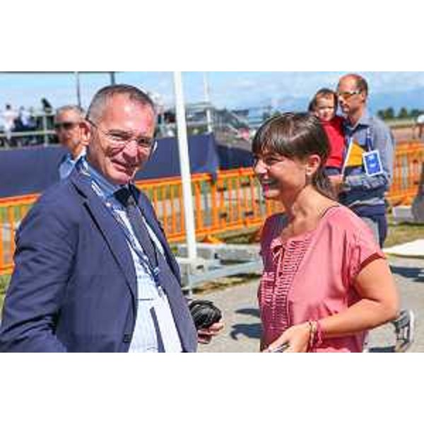 Fabio Marchetti (Sindaco Codroipo) e Debora Serracchiani (Presidente Regione Friuli Venezia Giulia) alla celebrazione del 55° anniversario della Pattuglia Acrobatica Nazionale (PAN) "Frecce Tricolori" - Base Aerea Militare di Rivolto 06/09/2015