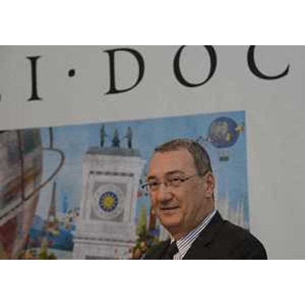 Sergio Bolzonello (Vicepresidente Regione FVG e assessore Attività produttive) al dibattito "L'enogastronomia di qualità e il marketing territoriale", in piazza Matteotti - Udine 11/09/2015
