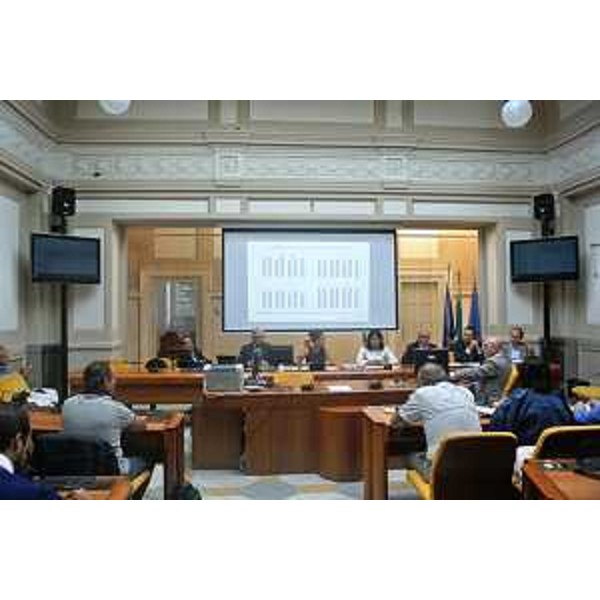 Mariagrazia Santoro (Assessore regionale Infrastrutture e Mobilità) alla riunione sullo sviluppo dei collegamenti ferroviari della Commissione speciale per i Trasporti extraurbani ferroviari e per la Mobilità sostenibile extraurbana, nella Sala del Consiglio comunale, Palazzo dell'ex Pretura - Monfalcone 14/09/2015