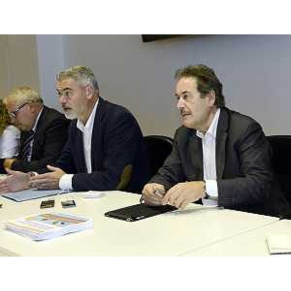 Roberto Finardi (Direttore generale Regione FVG), Paolo Panontin (Assessore regionale Autonomie locali e Coordinamento Riforme) e Mario Pezzetta (Presidente ANCI FVG) al confronto sulla proposta di Riforma in materia di Comparto unico del pubblico impiego regionale e locale con organizzazioni sindacali regionali, ANCI, UPI, UNCEM e delegazione trattante pubblica di comparto - Udine 14/09/2015
