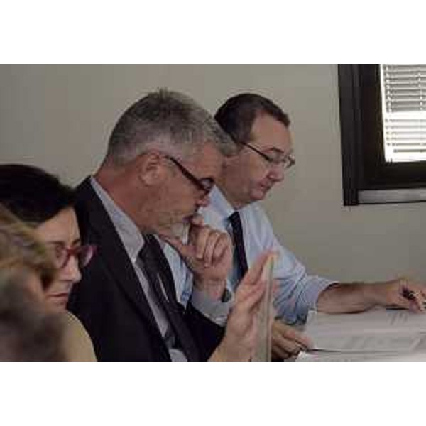 Gli assessori regionali Sara Vito (Ambiente ed Energia), Paolo Panontin (Autonomie locali e Coordinamento Riforme, Caccia e risorse ittiche, delegato Protezione civile) e Sergio Bolzonello (Vicepresidente Regione FVG e assessore Attività produttive, Cooperazione e Turismo) durante la riunione della Giunta regionale - Pordenone 18/09/2015