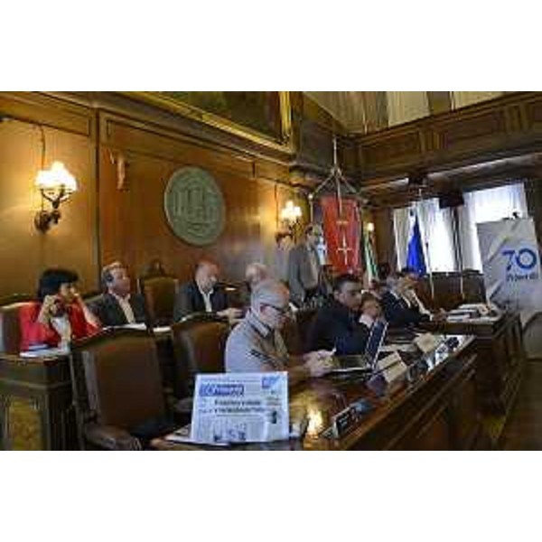 Gianni Torrenti (Assessore regionale Cultura) interviene all'evento conclusivo dei festeggiamenti per i 70 anni del quotidiano in lingua slovena Primorski Dnevnik, nella Sala del Consiglio comunale - Trieste 19/09/2015