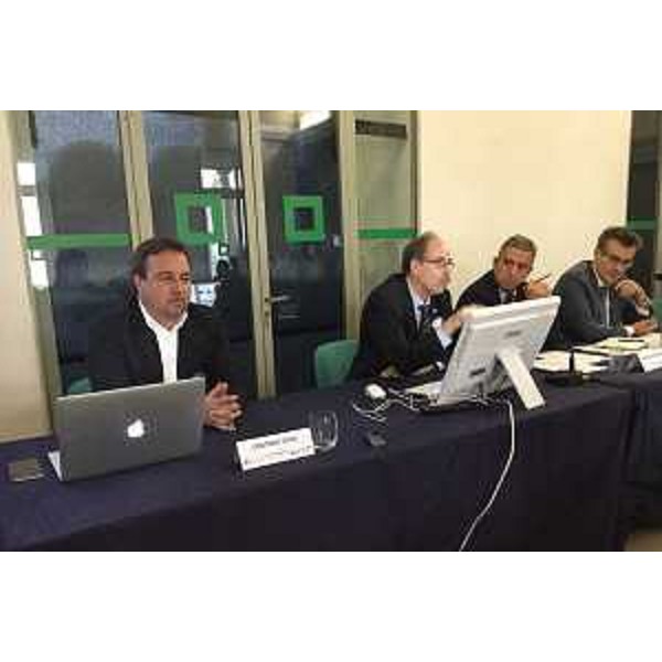 Cristiano Tiussi (Direttore Fondazione Aquileia), Gianni Torrenti (Assessore regionale Cultura), Maurizio Caradonna (Business development manager Innovation Factory) e Stefano Monti (Economista e Partner Monti&Taft, moderatore) al workshop "Modelli replicabili e Sistemi integrati per la Valorizzazione del Patrimonio culturale" all'XI edizione di LUBEC, rassegna dedicata alla valorizzazione dei Beni Culturali - Lucca 08/10/2015