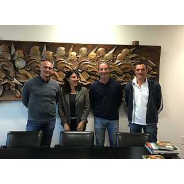 Mariagrazia Santoro (Assessore regionale Pianificazione territoriale) con Paul Cayard (Velista) e gli imprenditori Massimo Franzo e Paolo Perosa - Udine 12/10/2015