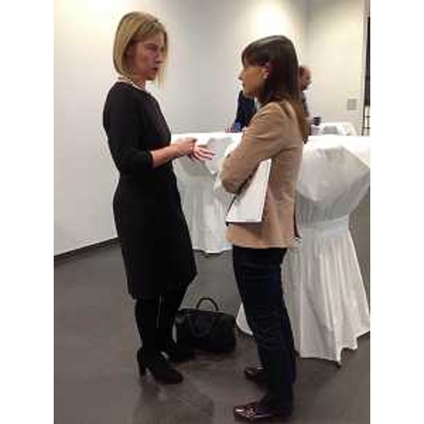 Federica Mogherini (Alto rappresentante europeo Affari esteri) e Debora Serracchiani (Presidente Regione Friuli Venezia Giulia) al convegno sulla Strategia Adriatico-Ionica (EUSAIR) - Bruxelles 15/10/2015