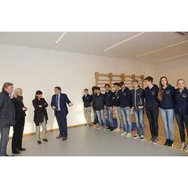 Giorgio Brandolin (Presidente CONI FVG), Silvia Altran (Sindaco Monfalcone), Debora Serracchiani (Presidente Regione Friuli Venezia Giulia) e Marco Centini (Presidente S.V.O.C.) all'inaugurazione della nuova palestra nella sede della Società Vela Oscar Cosulich (S.V.O.C.) - Monfalcone 14/11/2015