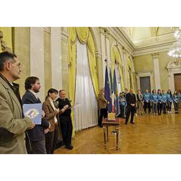 Debora Serracchiani (Presidente Regione Friuli Venezia Giulia) alla cerimonia di premiazione delle quattro scuole che hanno vinto il titolo nazionale ai Campionati studenteschi di Atletica leggera nel 2014 e nel 2015, nella sede della Regione FVG - Trieste 14/12/2015