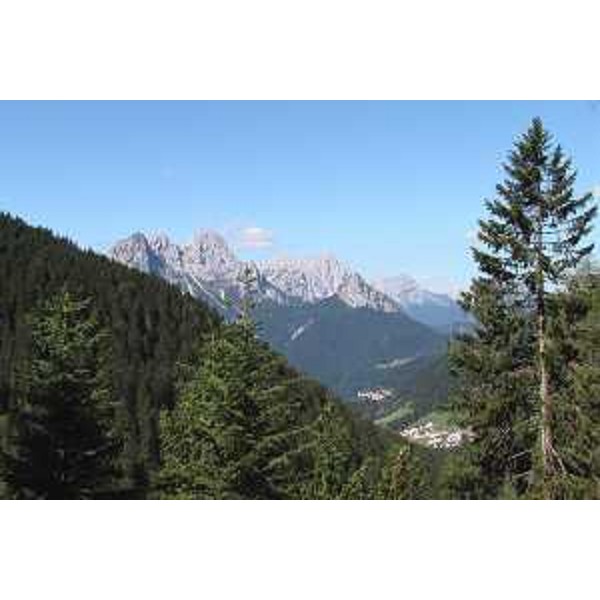 Il Monte Siera, il Monte Cimon e l'abitato di Collina, Frazione di Forni Avoltri (Udine). Foto: Archivio del Corpo forestale regionale - Marco Pradella
