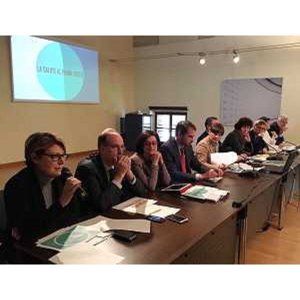 La Giunta del Friuli Venezia Giulia durante la conferenza stampa di fine anno, con la presidente Debora Serracchiani e gli assessori regionali - Villa Manin di Passariano (Codroipo) 22/12/2015